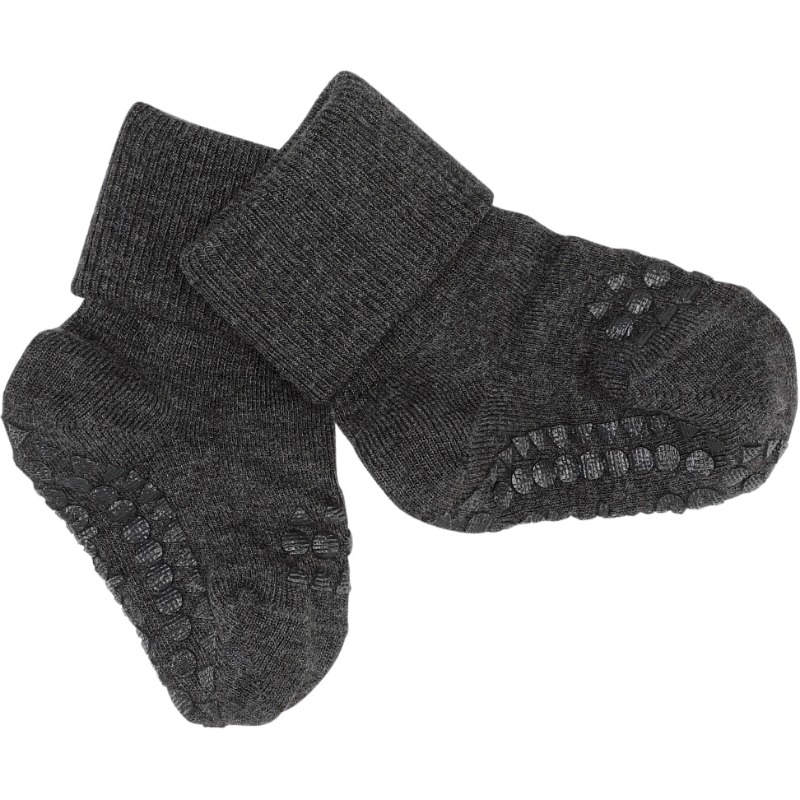 GObabyGO non-slip socks bamboo – dark grey melange - 1-2år