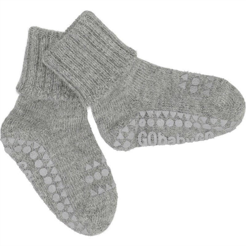 GObabyGO non-slip socks alpaca – grey melange - 6-12m