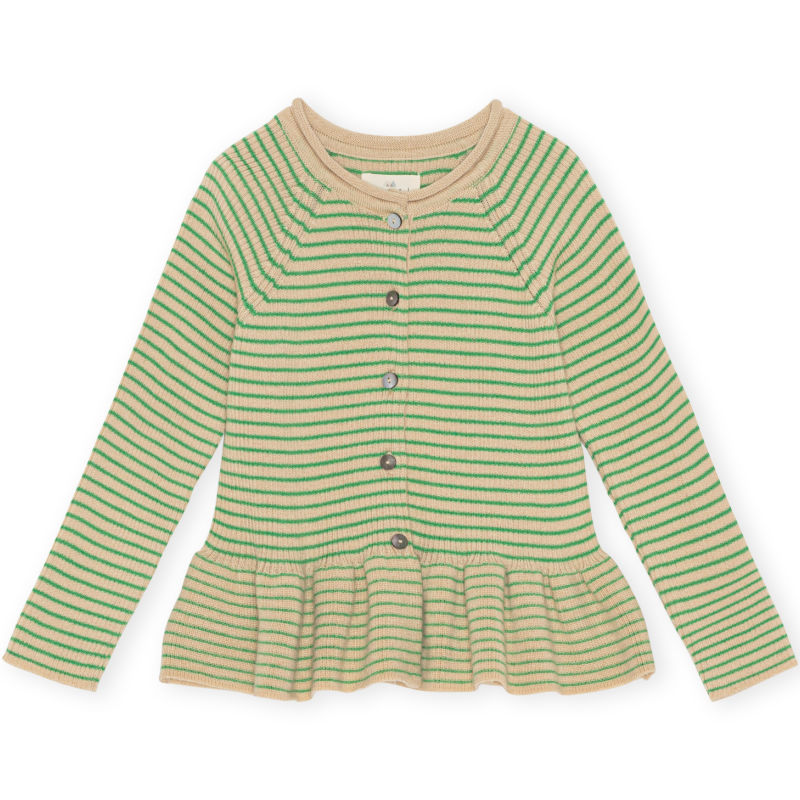 KS3846 - MEO FRILL CARDIGAN - MEDIUM GREEN STRIPE - Main