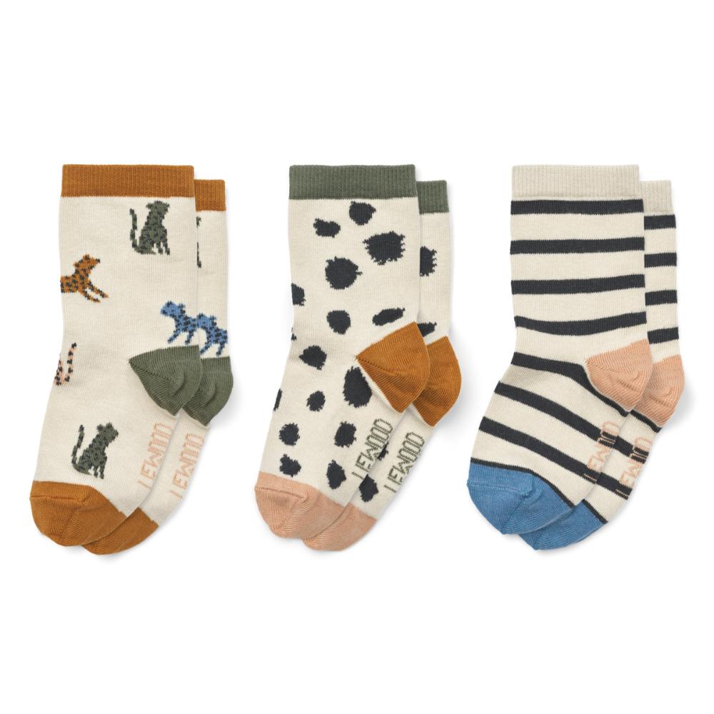 Liewood Silas cotton socks 3pk – leopard multi mix - 33/36