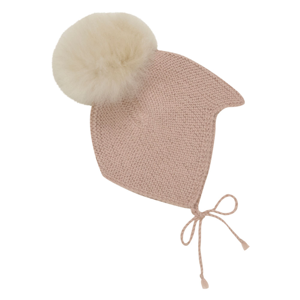 HUTTEliHUT bonnet wool knit alpaca pompom – mahogany rose - 74/80