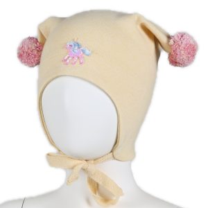 KiVAT vårlue i økologisk bomull med vindstopper og enhjørning - lysegul