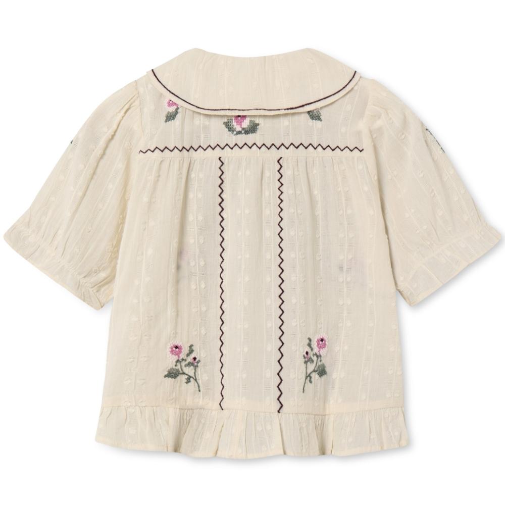 F1991 - DOBBY SS ROSE EMBR BLOUSE - SANDSHELL - Extra 3