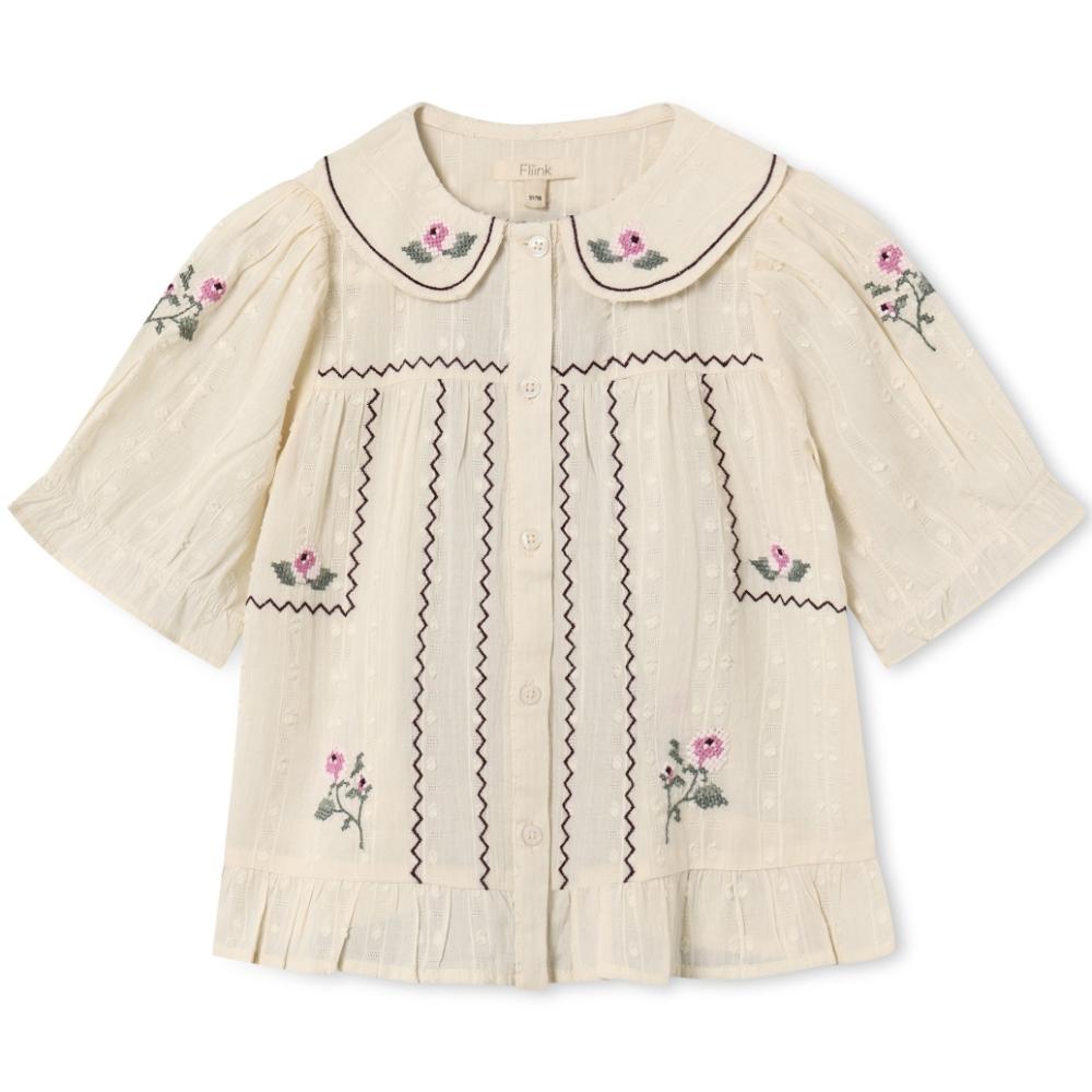 F1991 - DOBBY SS ROSE EMBR BLOUSE - SANDSHELL - Main