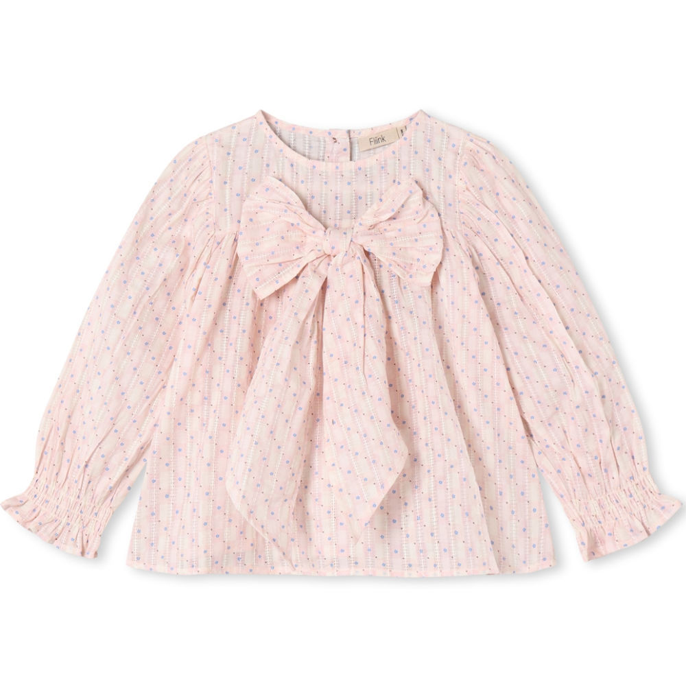 F2029 - ZORRO LS BOW BLOUSE - CHALK PINK CHECK AOP - Main