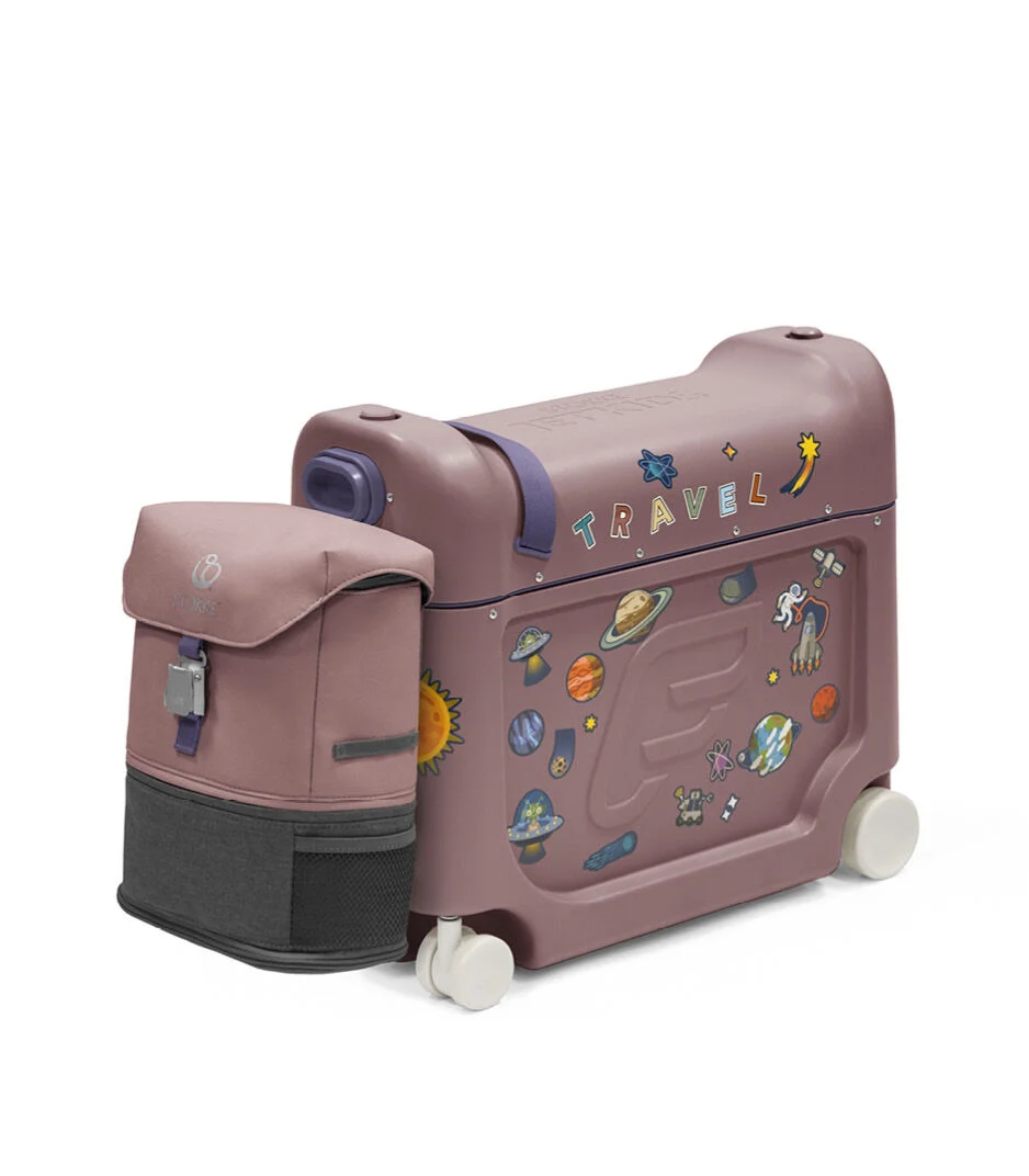 JetKids_BedBox_BackPack_AngledViewFront_HazyLilac_Stickers_240507-012_eCom