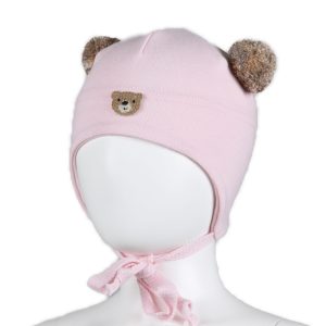 KiVAT vårlue i økologisk bomull med vindstopper og teddybjørn - sukkerspinn