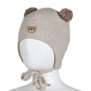 KiVAT vårlue i økologisk bomull med vindstopper og teddybjørn - sandmelert