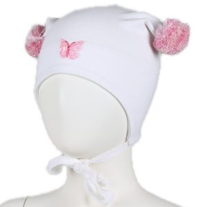 KiVAT vårlue i økologisk bomull med vindstopper og sommerfugl - hvit