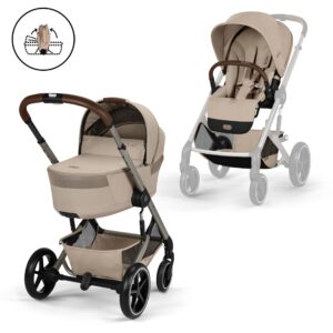 Cybex Balios S Lux med brettbar liggedel i Almond Beige – vogn med Fold Cot og sittedel