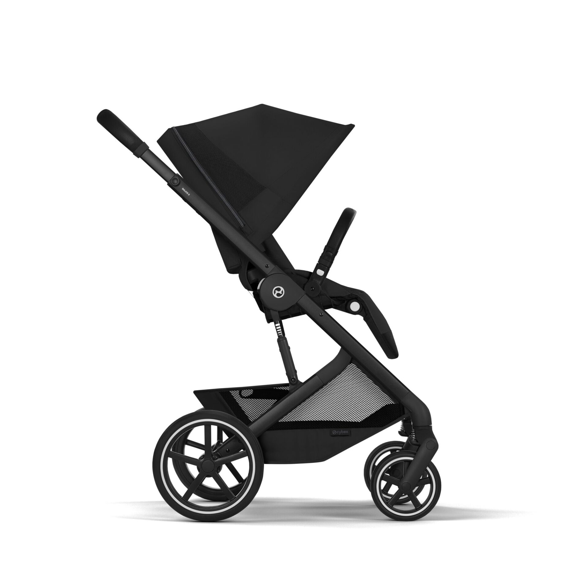 Cybex Balios S Lux i Moon Black med sittedel sett fra siden