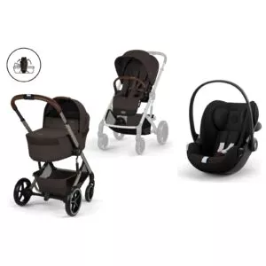 Nyfødtpakke Cybex Balios S Lux med brettbar liggedel i Chocolate Brown og Cloud G3 babybilstol i Magic Black