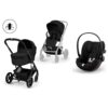 Nyfødtpakke Cybex Balios S Lux med brettbar liggedel i Moon Black og Cloud G3 babybilstol i Magic Black