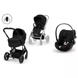 Nyfødtpakke Cybex Balios S Lux med brettbar liggedel i Moon Black og Cloud G3 babybilstol i Magic Black