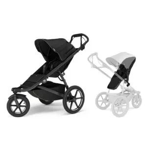 Thule Urban Glide 3 joggevogn i sort med Thule vendbart sete montert vendt mot forelderen