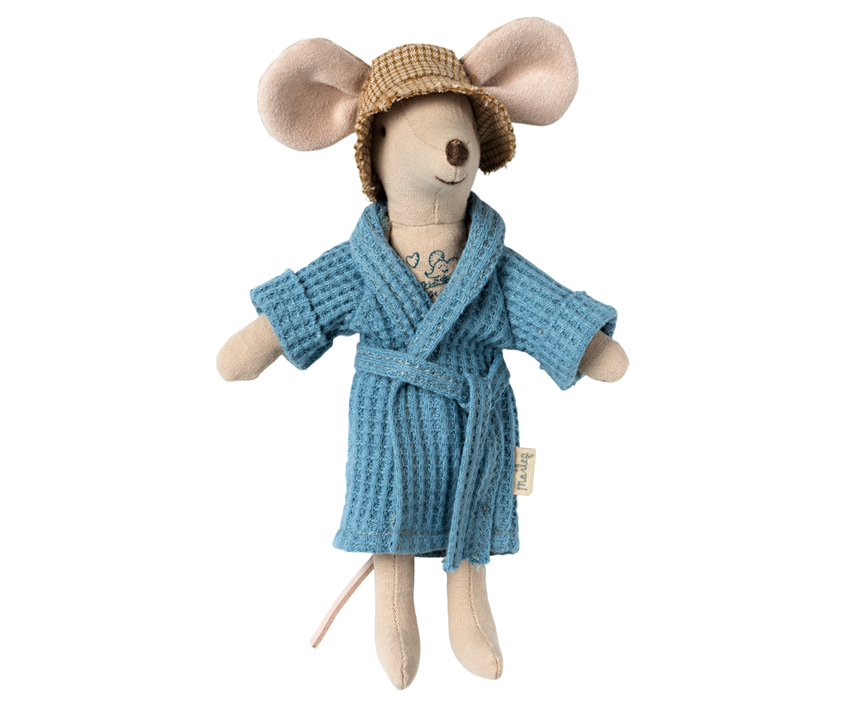 Maileg Bathrobe, Dad mouse - Dusty blue