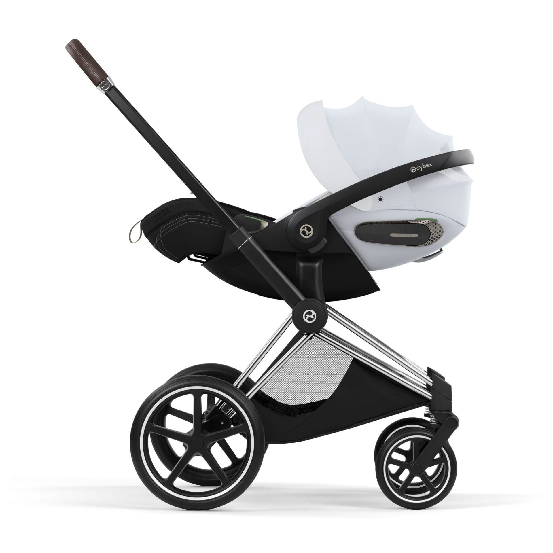Cybex Priam Style 2026 i Chrome Brown med Cloud S i Misty Grey på understellet (tekstiler i Sepia Black)