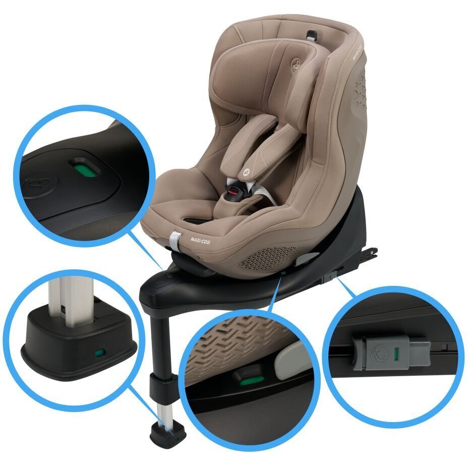 Maxi-Cosi Mica 360 Plus i Authentic Truffle, fargekodede monteringsindikatorer