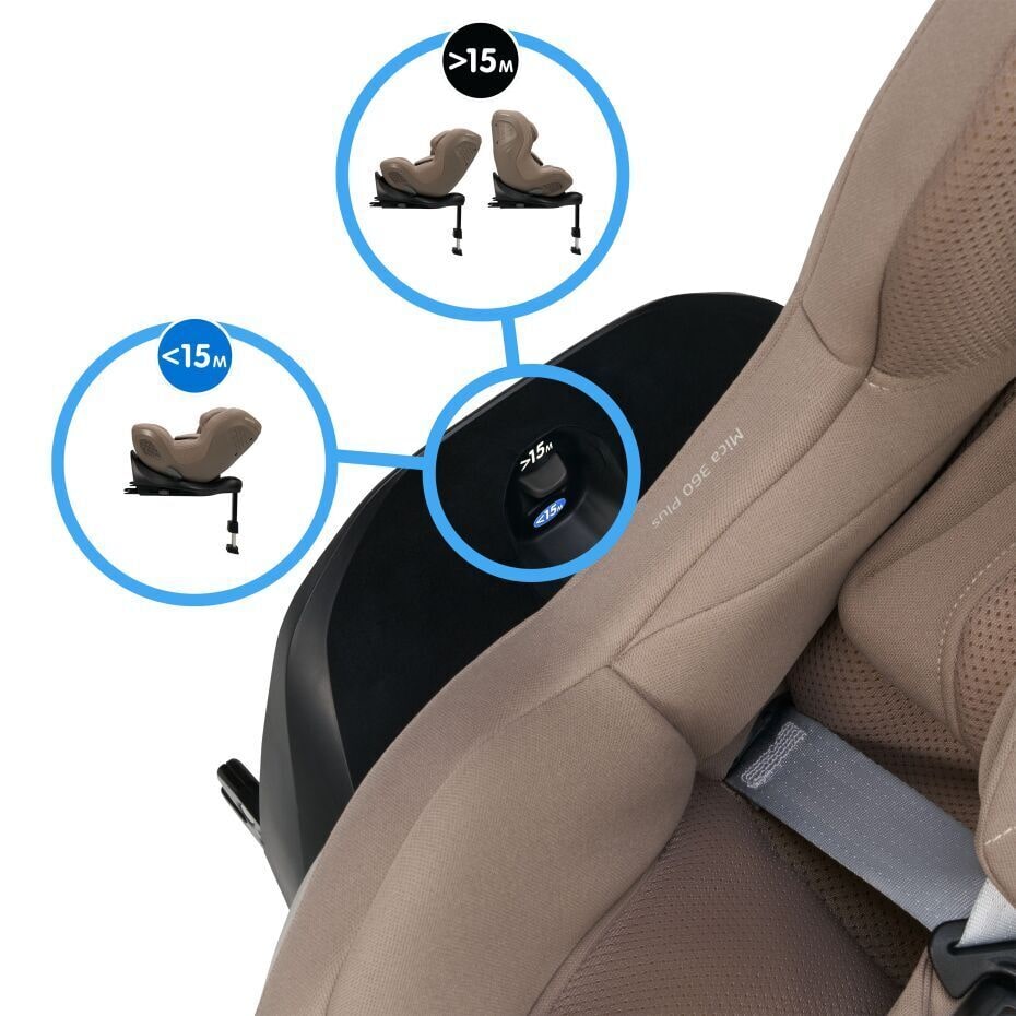 Maxi-Cosi Mica 360 Plus i Authentic Truffle, rotasjonslås for bakovervendt kjøring