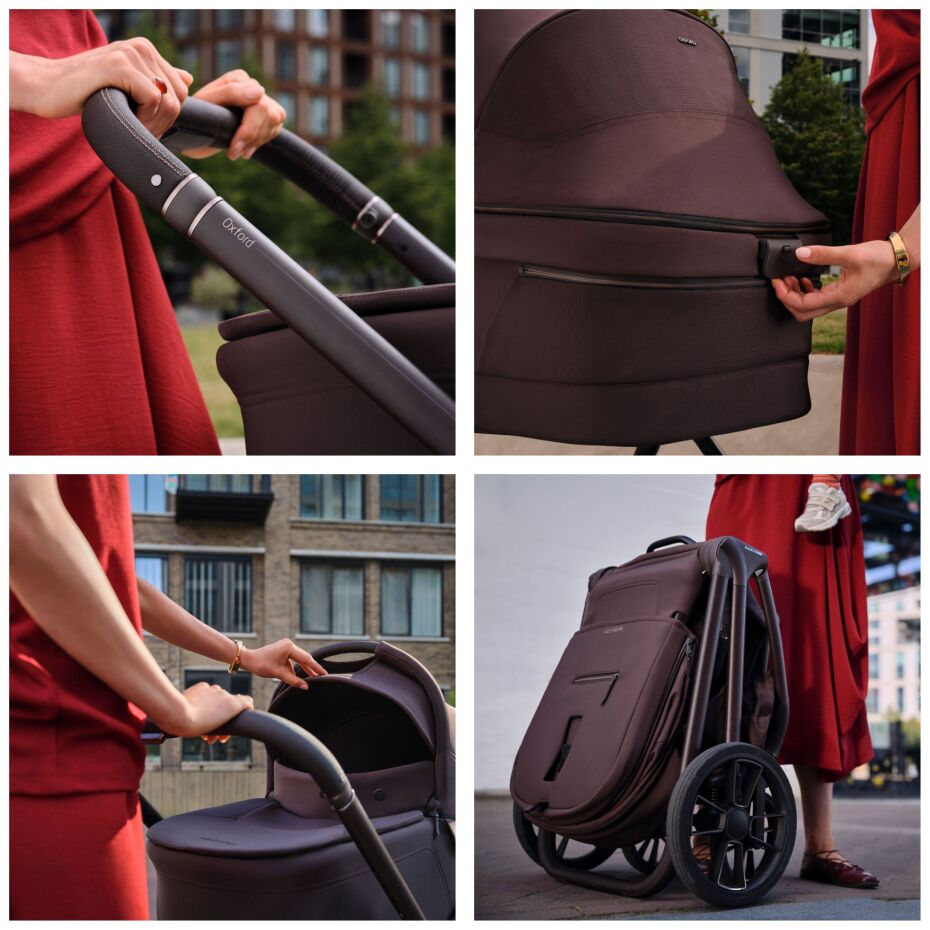 Maxi-Cosi Oxford+ i Espresso Brown: styret, liggedelen og sammenlagt vogn