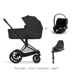 Cybex Priam 2026 med liggedel, Cloud T i-Size PLUS babybilstol og Base T