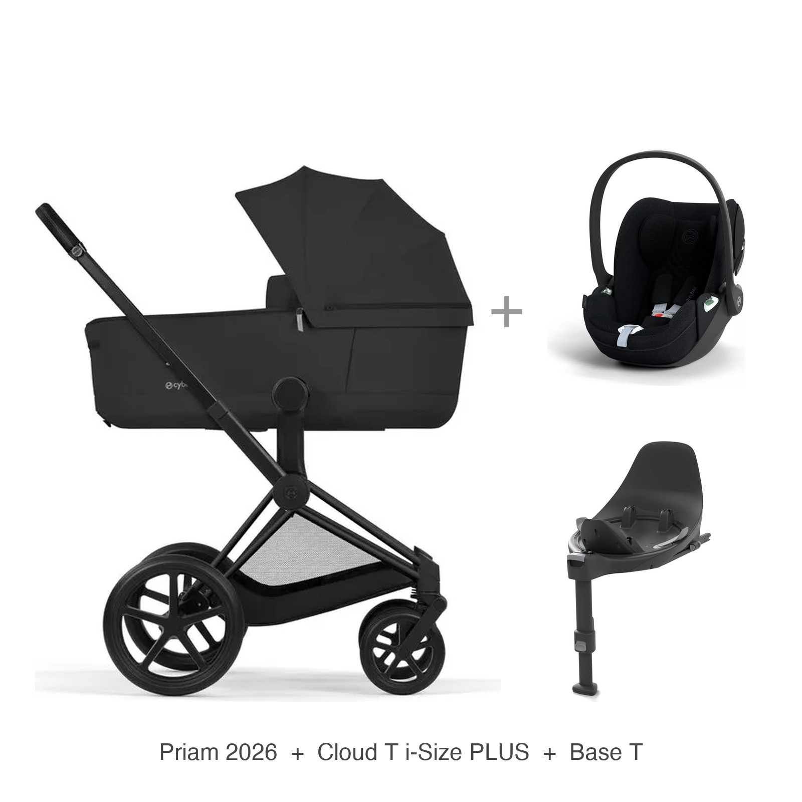 Cybex Priam 2026 med liggedel, Cloud T i-Size PLUS babybilstol og Base T
