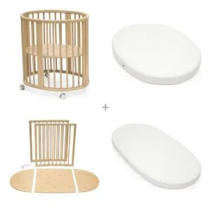 Stokke Sleepi V3 Mini Natural komplett – Mini + minimadrass + utvidelsessett + madrass