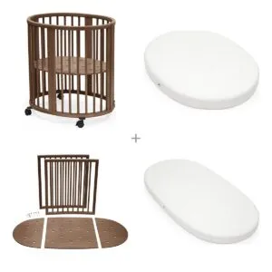 Stokke Sleepi V3 Mini Warm Brown komplett – Mini + minimadrass + utvidelsessett + madrass
